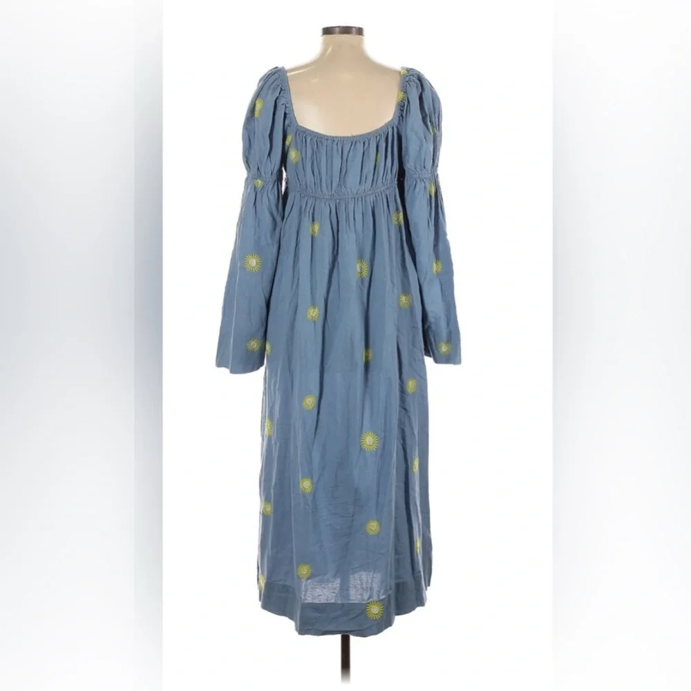 Free People Emory Embroidered Midi Long Sleeve Denim Dress blue, medium - Picture 5 of 5